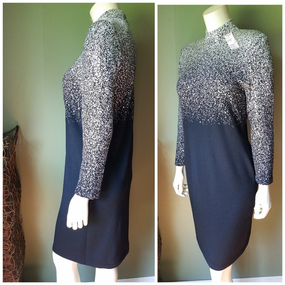 Vintage 90’s St. John Marie Gray Santana Knit Leather Trim Dress Size 12